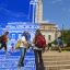 Small image of blueprint image with students talking in front of UT Tower